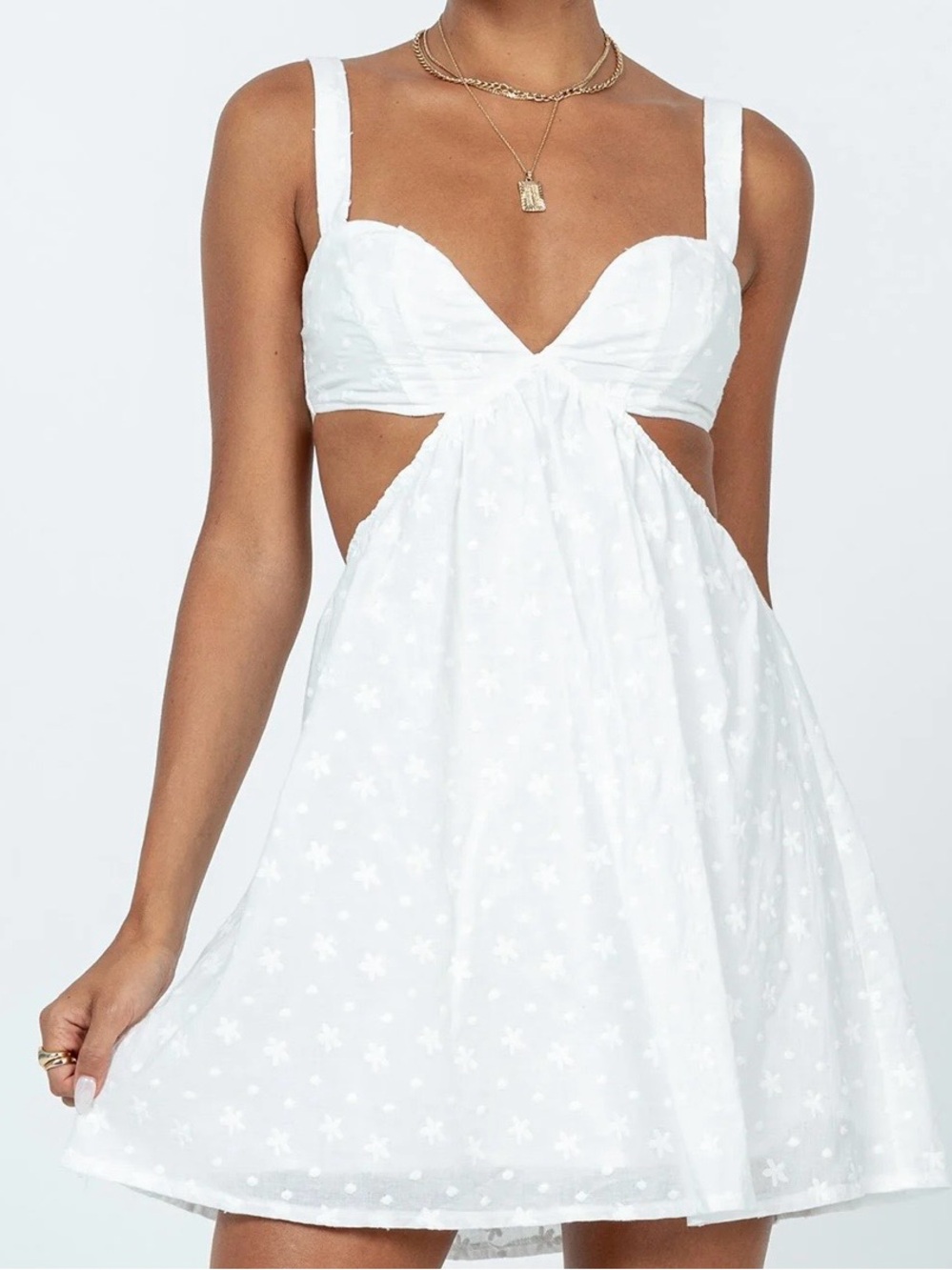 Princess Polly Khalia White Eyelet Cutout Mini Dress